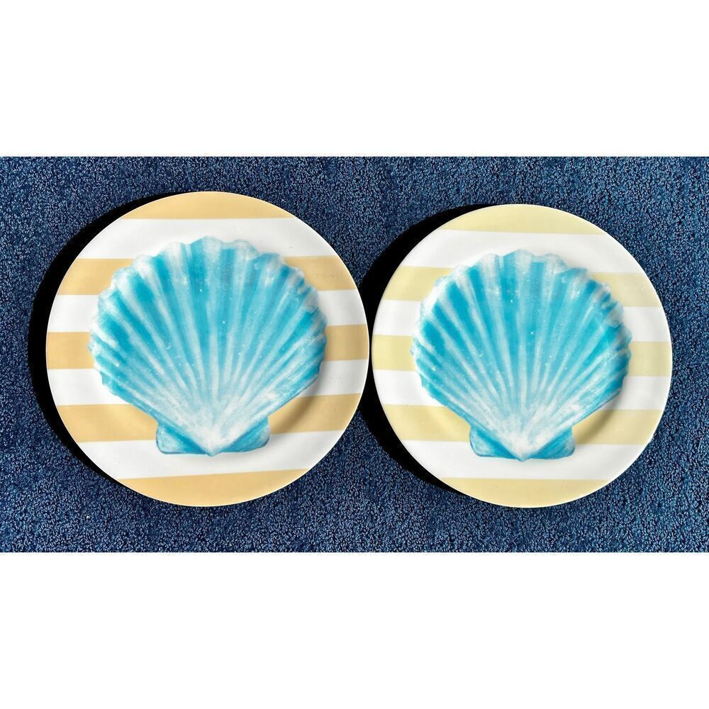Set of 2 Sigrid Olsen Aqua Blue & White Seashell Pattern Melamine Plates